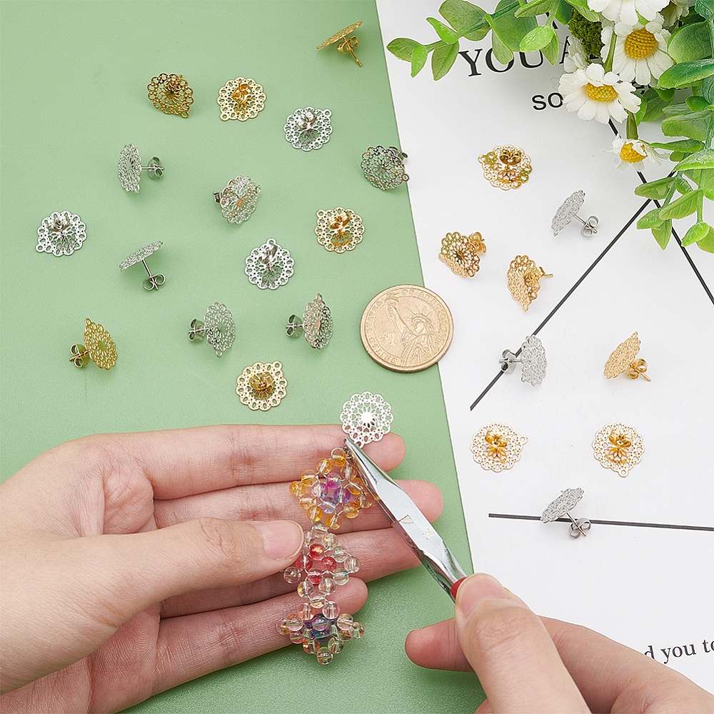 24pcs Flower Stud Earring Stainless Steel Ear Stud Component